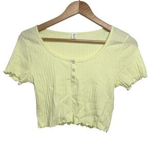 BP Women's Sz XS Yellow Luminary Pointelle Rib Henley Cropped Top NWOT‎